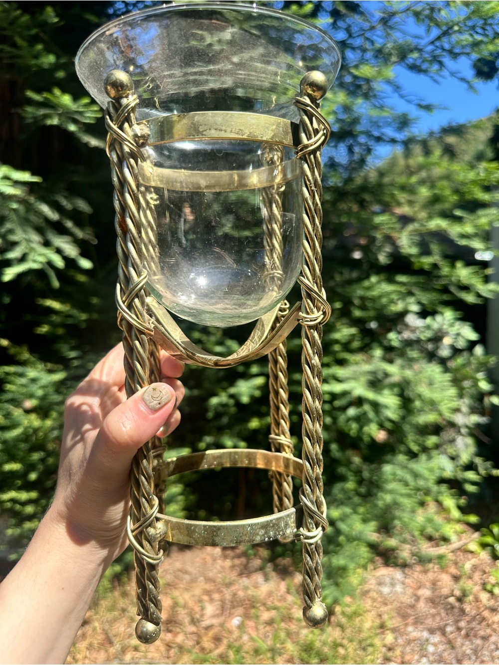 Brass-Tone Twisted Metal & Glass Hurricane Candle Holder - Gold